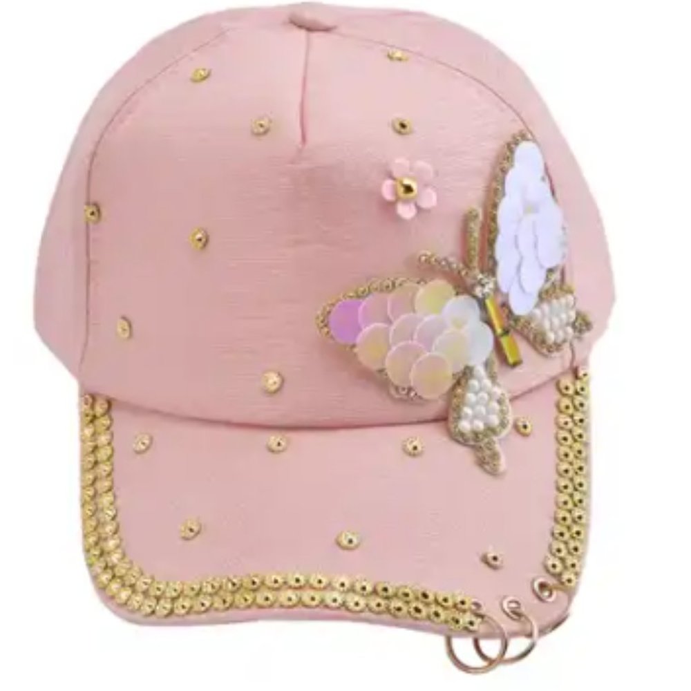Cancer/Hope Resin Crystal Butterfly Cap - Pink